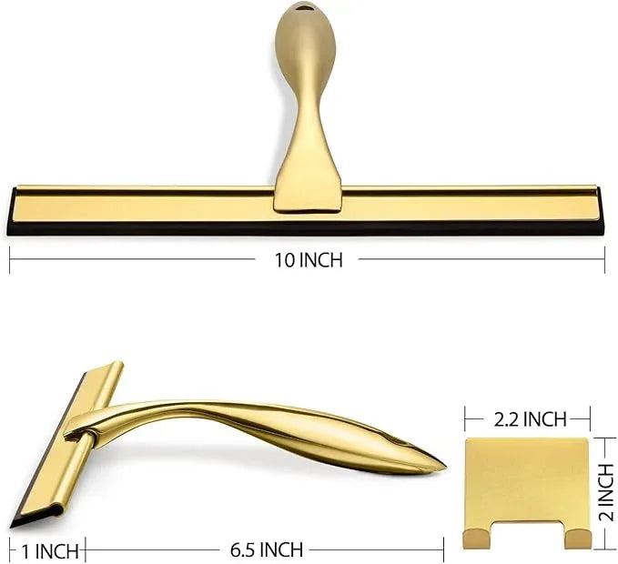 HIWARE All-Purpose Shower Squeegee for Shower Doors, Bathroom, Window and Car Glass - Brass, Stainless Steel, 12 Inches - NeatNest