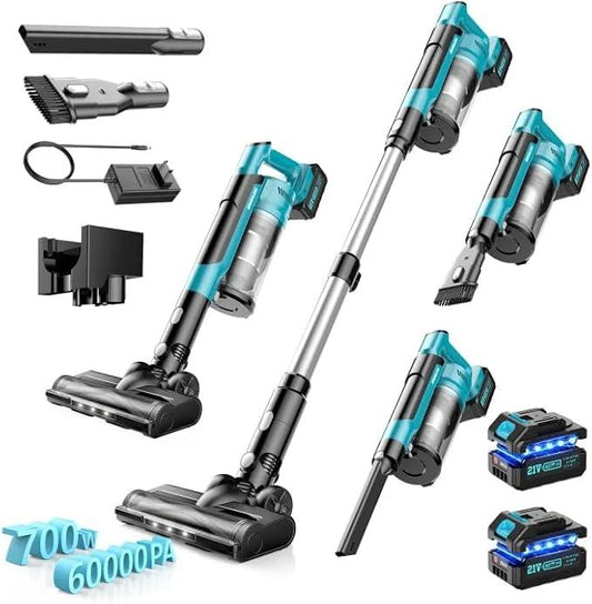 Cordless Vacuum Cleaner with 2 * 4000mAh Batteries, 700W 60Kpa Vacuum Cleaners for Home, 6 in 1 Cordless Stick Vacuum Clearner, Brushless Motor with Led Display for Hard Floors Carpet Pet Hair - NeatNest