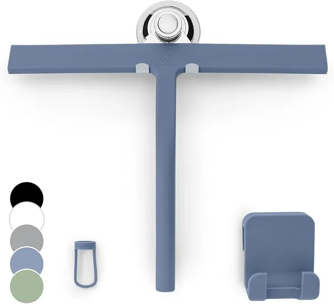 GÜTEWERK Shower Squeegee for Glass Doors, Silicone Window Squeegee, Bathroom and Glass Cleaning - Blue - 11 Inch - NeatNest