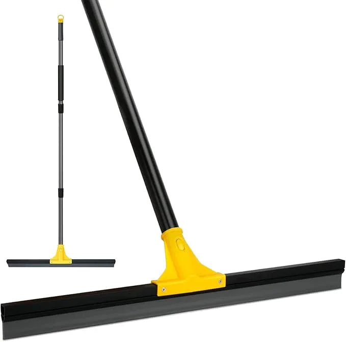 Floor Squeegee for Concrete and Tile Cleaning, 24'' Rubber Wiper Broom, Large Heavy Duty Water Scraper with 60'' Long Handle for Garage, Deck, Bathroom, Shower Glass, Window - NeatNest