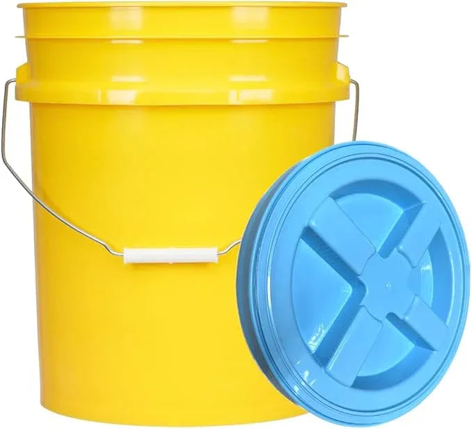 House Naturals 5 Gallon Food Grade Plastic Bucket with Air Tight Screw on Lid Made in USA Container (Yellow Bucket with Aqua Lid) - NeatNest