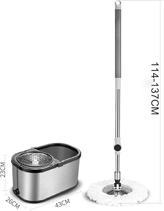 Spin Mop Bucket System Stainless Steel Bucket and Mop Set with 6 Microfiber Replacement Head Refills, Floor Mop with 4 Wheel - NeatNest