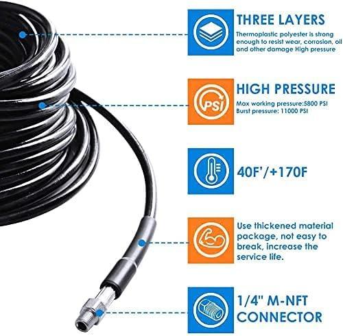 200FT Sewer Jetter Kit for Pressure Washer, 5800PSI Drain Cleaner Hose 1/4 Inch NPT Corner, Rotating and Button Hose Sewer Jetting Nozzle Pearl Corsage Pin Waterproof Tape with 2 Spanner - NeatNest
