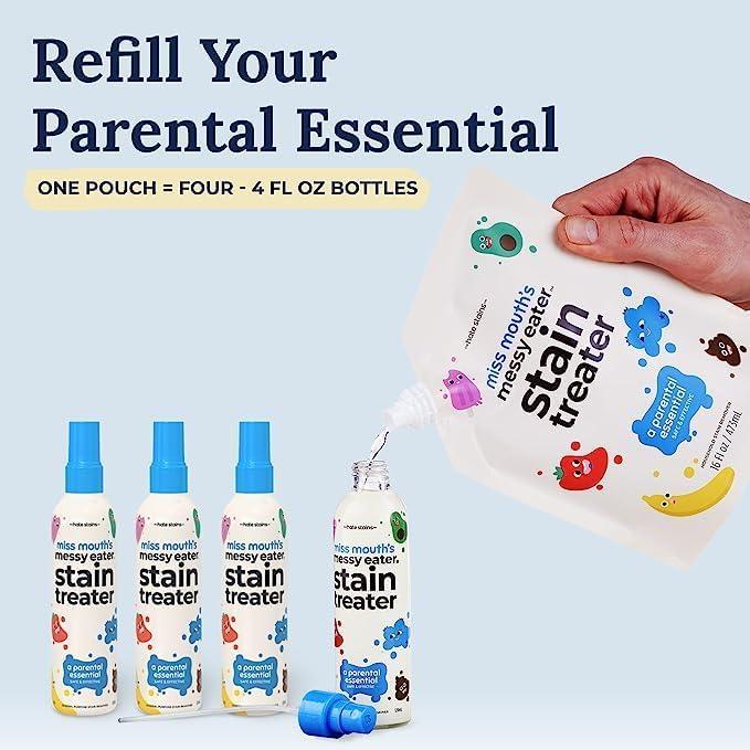 Miss Mouth's Messy Eater Stain Treater - 2 Pack Stain Remover Spray and 16oz Refill Pouch - NeatNest