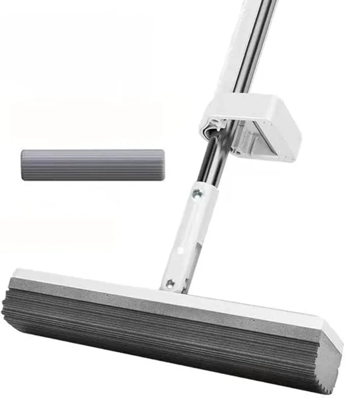 JINYISI Mop, Sponge Mop, Easy Squeeze, Hardwood Floor Cleaning, Mighty Thirsty, White, 31cm x 128cm, Stainless Steel Handle - NeatNest