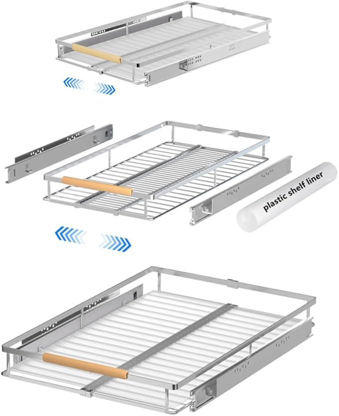 Expandable Pull Out Cabinet Drawer, Slide Out Shelves Heavy Duty Metal, Kitchen Pantry Under Sink Storage Roll Out Drawer for Pots, Pans, 22.4''Deep(3 Pack) - NeatNest