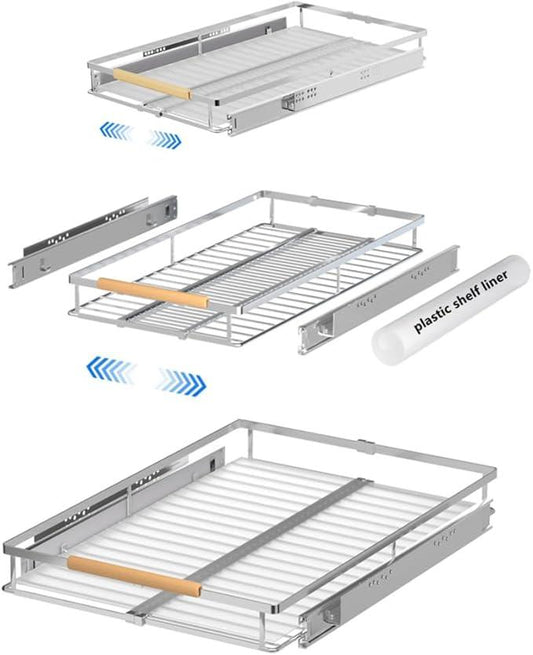Expandable Pull Out Cabinet Drawer, Slide Out Shelves Heavy Duty Metal, Kitchen Pantry Under Sink Storage Roll Out Drawer for Pots, Pans, 22.4''Deep(3 Pack) - NeatNest