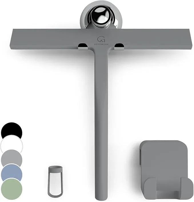 GÜTEWERK Shower Squeegee for Glass Doors, Silicone Window Squeegee, Bathroom and Glass Cleaning - Gray - 9 Inch - NeatNest