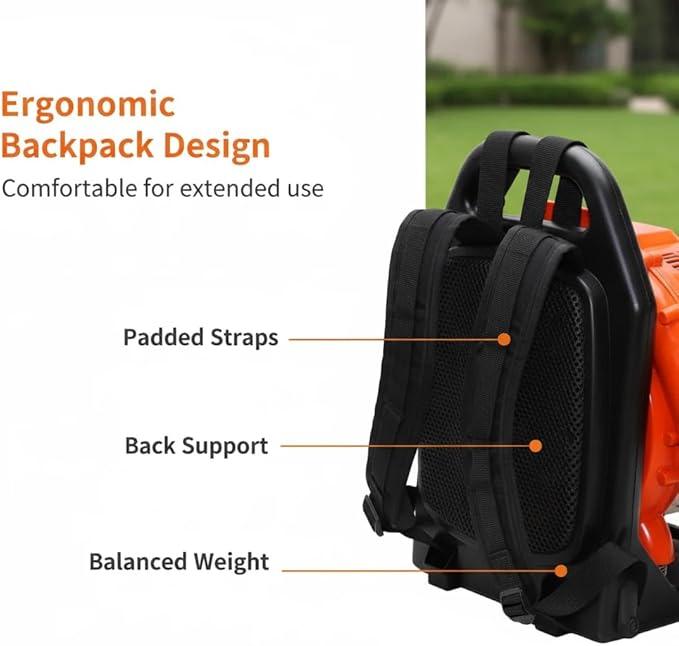 85CC Gas Powered Backpack Leaf Blower, 2 Stroke Engine High Power with Strong Air Volume, Adjustable Harness, Lightweight Design for Yard Lawn Garden Debris Snow Cleanup (908CFM 245MPH) - NeatNest