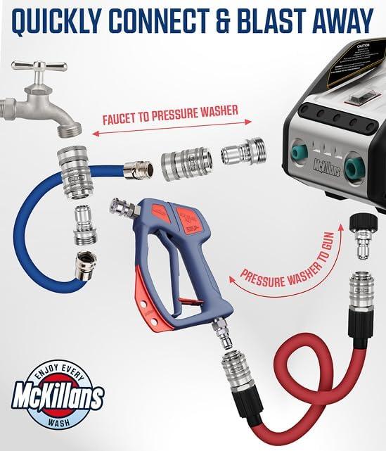 McKillans® 2025 Automatic M22-14mm Pressure Washer Quick Connect Kit - M22 to 3/8 Quick Connect Pressure Washer Fittings - Power Washer Accessories - Hose Adapter Set - 8-Piece Kit (Stainless Steel) - NeatNest