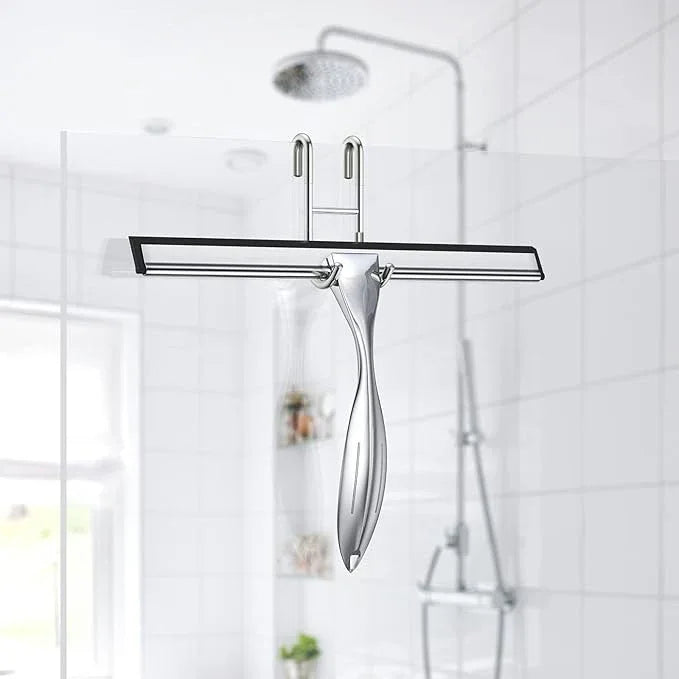 Shower Squeegee Set, 10-Inch Stainless Steel Squeegee for Bathroom, Shower Doors, Mirrors, Tiles, and Car Windows - 100% Streak Free, Includes Shower Door Hook, Adhesive Hook and Spare Silicone Blade - NeatNest
