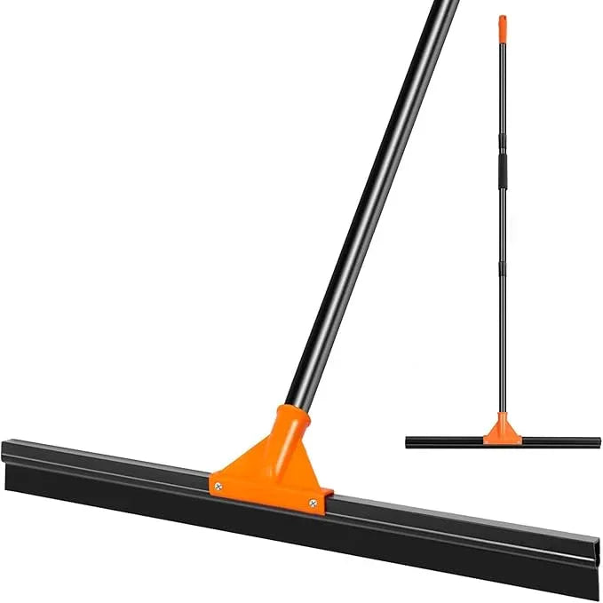 Heavy Duty Floor Squeegee for Concrete Tile Cleaning, 24" Rubber Wiper Squeegee Broom with Long Handle, Commercial Scrubber Mop for Garage Deck Bathroom Kitchen Pool Glass - NeatNest