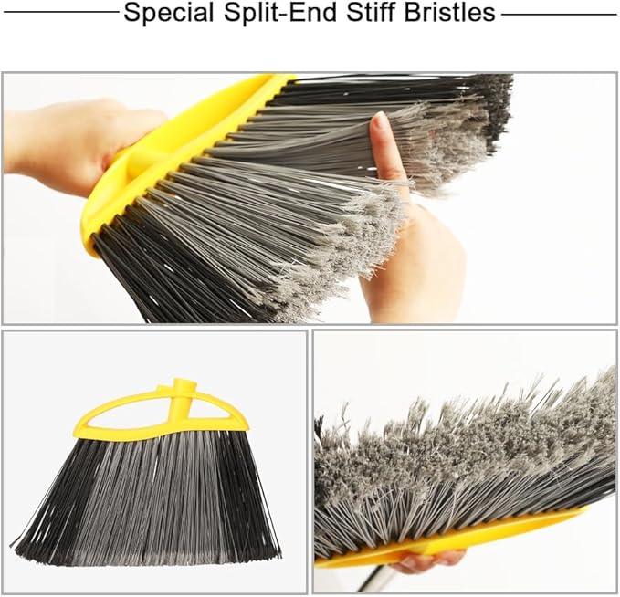 Broom and Dustpan Set, Outdoor Heavy Duty Broom with Stainless Steel Dustpan,Stiff Bristles Broom and Metal Dust Pan for Home - NeatNest