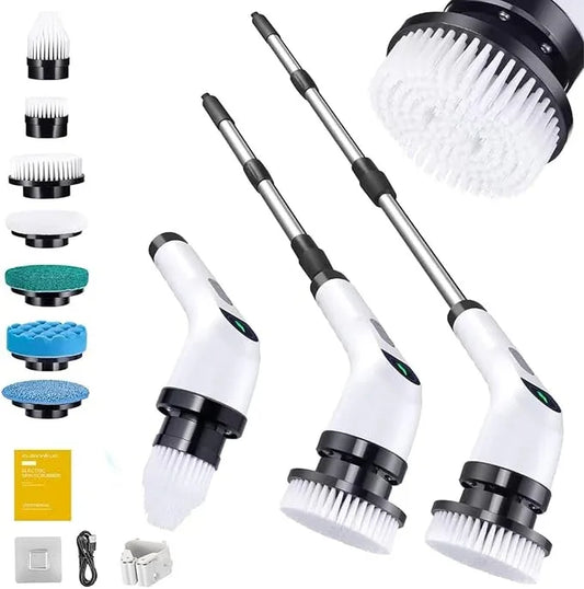 Electric Spin Scrubber for Cleaning - Shower Scrubber with Long Handle and 7 Replaceable Heads - 2 Speed Cordless Shower Brush for Cleaning with Long Battery Life, White - NeatNest
