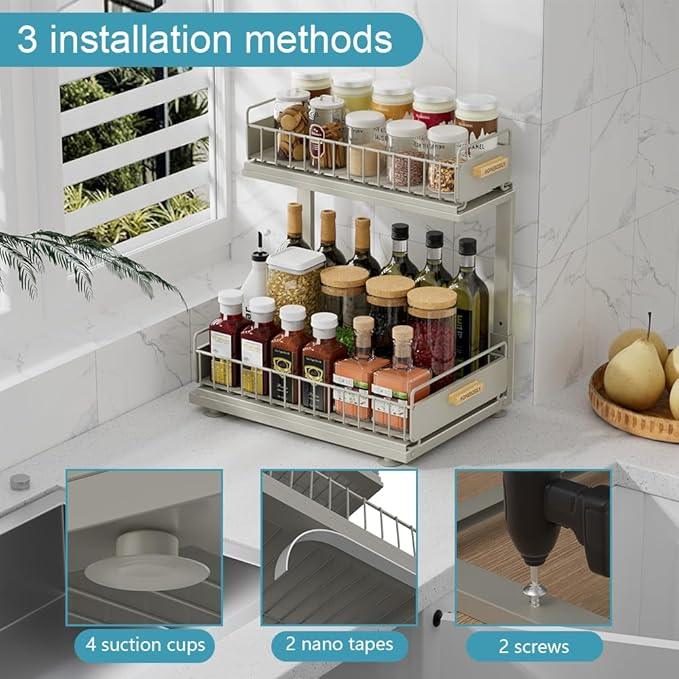 Under Sink Organizer, Pull Out Kitchen Cabinet Organizer 2 Tier Slide Out Under Sink Organizers and Storage, Sink Shelf Cabinet Storage Shelves for Kitchen Bathroom Pantry, Grey - NeatNest