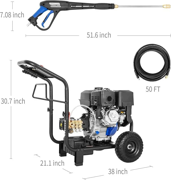 BILT HARD 4000 PSI 4.0 GPM GAS Pressure Washer, 302cc Engine, Gas Power Washer with Triplex Pump, Spray Gun and Wand, Built-In Soap Tank, 5 QC Nozzle Tips, 50 Ft Hose with 3/8" Quick Connect, 49-State - NeatNest