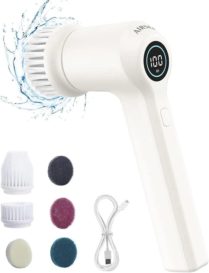 AIRSEE Electric Spin Scrubber, Cordless Power Rotating Brush, 2 Speeds, 6 Replaceable Brush Heads, Handheld Shower Bathroom Scrubber for Cleaning Floors, Windows, Bathtubs, Tiles, Sink, Car - NeatNest