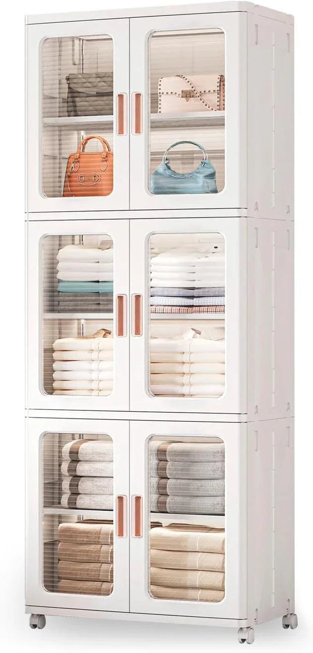 Storage Bins with Lids and Doors Storage Cabinet with Wheels Plastic Stackable Pantry Cabinet Cupboard Closet Foldable Kitchen Collapsible Storage Bins for Book Snack and Bathroom Organizer - NeatNest
