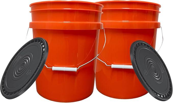 House Naturals 5 Gallon Scarlet Red Plastic Bucket Pail Food Grade BPA Free Made in USA pails with White Air Tight Screw on Lid (Pack of 2) (Scarlet Red with Black EZ lid) - NeatNest