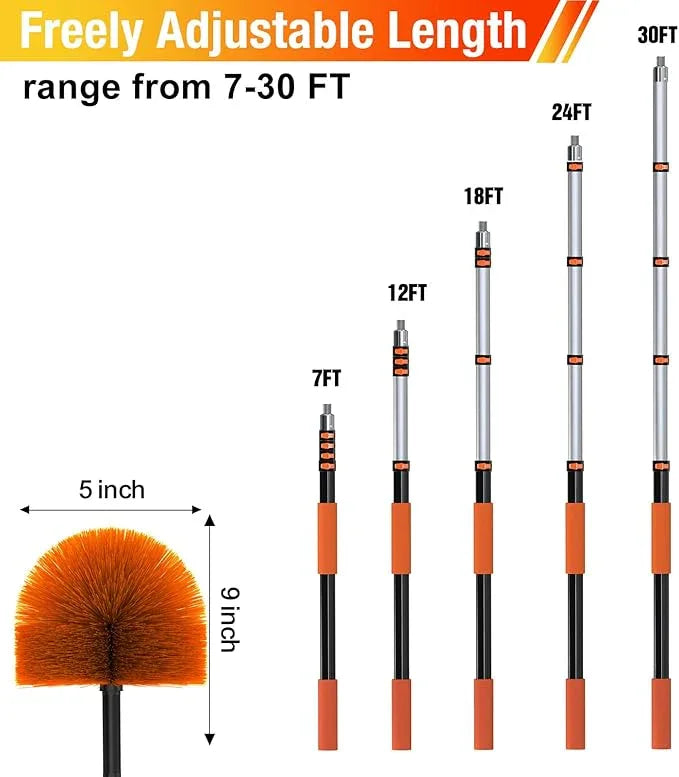 30FT (36FT Reach) Cobweb Duster with Extension Pole, Spider Web Brush for Cleaning Extendable, Professional Ceiling and Corner Dusters for Outdoor Indoor Use - NeatNest