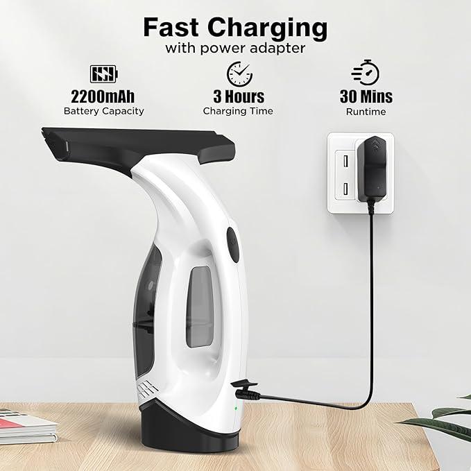 Window Vacuum Squeegee Cordless, 2000Pa Electric Window Cleaner Tool with 2200mAh & 150ml Water Collection Tank, Window Cleaning Kit Shower Squeegee for Glass Doors, Windows, Mirrors, Car (White) - NeatNest