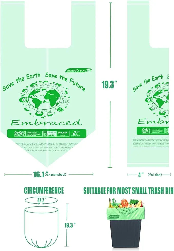 1.6 Gallon Compostable Trash Bags with Handle, 250 Count Small Compost Bags, Biodegradable Kitchen Garbage Bags, Food Scrap Waste Bags for Countertop Bin, ASTM D6400, US BPI Certified - NeatNest