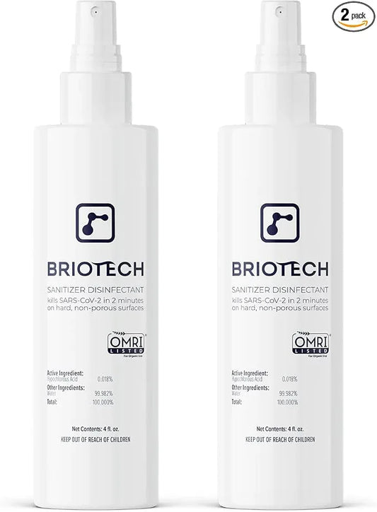 BRIOTECH Sanitizer Disinfectant Hypochlorous Spray, Kill 99.99% of Viruses & Bacteria, Control Mold, Eliminate Odor, Gentle for Nursery & Play Rooms, Food Contact Surface Sanitizer, 4 fl oz (2 Pack) - NeatNest