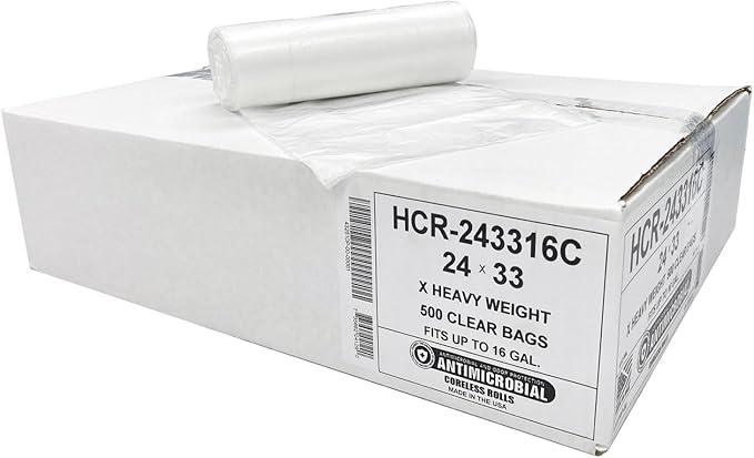 Aluf Plastics High Density Trash Bags, 12-16 Gallon, 500 Count, 16 Micron (eq), 24" x 33", Clear, For Bathroom, Office, Industrial, Commercial, Janitorial, Municipal, & Recycling - NeatNest