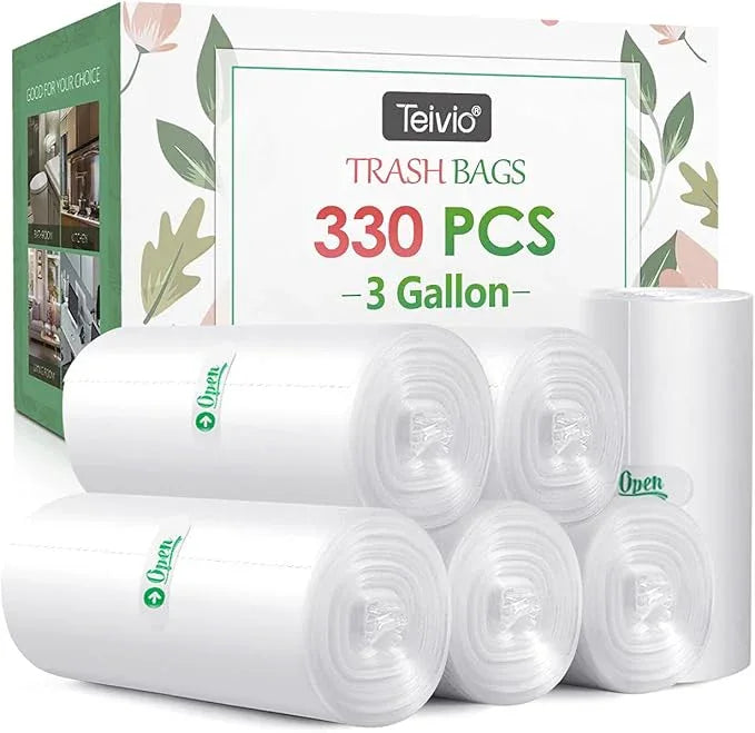 3 Gallon 330 Counts Strong Trash Bags Garbage Bags by Teivio, Bathroom Trash Can Bin Liners, Small Plastic Bags for home office kitchen (Clear) - NeatNest