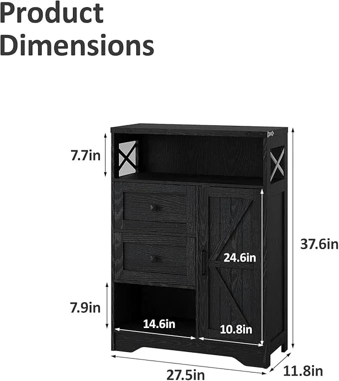 Fameill Farmhouse Storage Cabinet with 2 Drawers & Shelves,Freestanding Kitchen Cabinet with Doors,Floor Storage Organization for Living Room,Bathroom,Laundry,Black - NeatNest