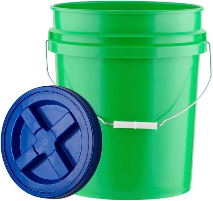 House Naturals 5 Gallon Food Grade Plastic Bucket with Air Tight Screw on Lid Made in USA Container (Green Bucket with Blue Lid) - NeatNest