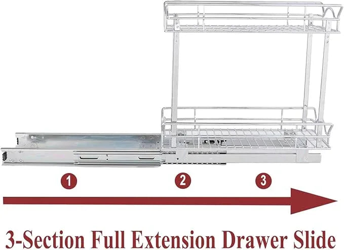 OCG Slide Out Cabinet Organizer for Narrow Cabinet (5" W X 21" D), 2 Tier Pull Out Shelves Slim Sliding Cabinet Organizer and Storage, Chrome - NeatNest