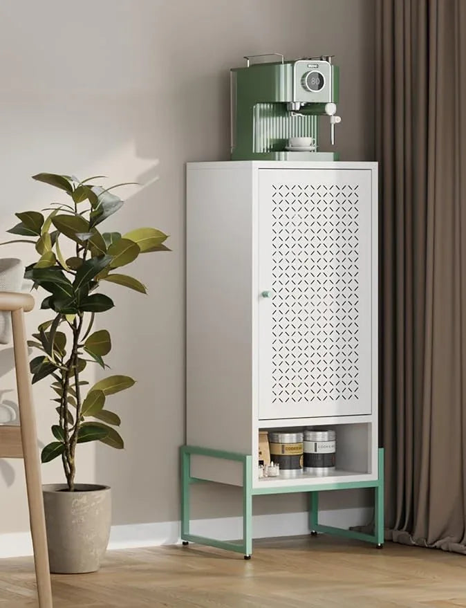 Metal Storage Cabinet with Adjustable Shelves, 42.51"H Freestanding Organizer for Pantry, Kitchen, Bathroom & Laundry Room, Strong & Rust-Resistant, Easy Assembly (White & Green Stylish Two-Tone) - NeatNest