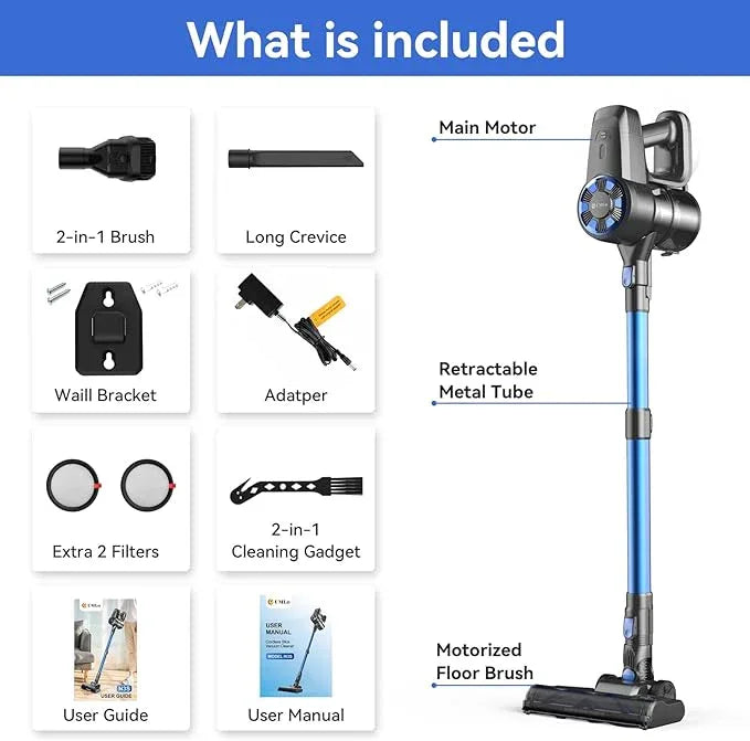 Cordless Vacuum Cleaner,8-in-1 Lightweight Stick Vacuum with Powerful Suction,Self-Standing,40 Mins Max Runtime,Rechargeable Vacuum Cleaners for Home,Hardwood Floor,Carpet,Pet Hair (Charcoal) - NeatNest