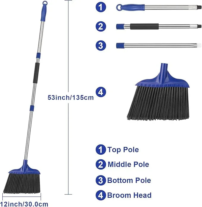 Kefanta 4 Pack Heavy Duty Broom Indoor/Outdoor Commercial Brooms Angle Broom 53 inches for Courtyard Garage Restaurant Lobby Patio Shop Home Kitchen Office Floor - NeatNest