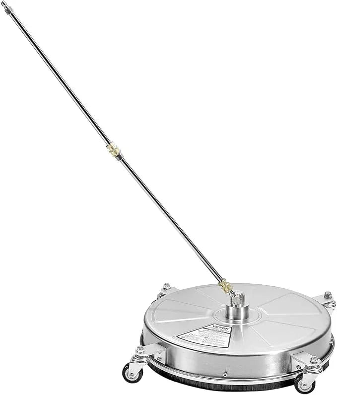 VEVOR 18" Pressure Washer Surface Cleaner, Stainless Steel Pressure Washer Attachments with 4 Wheels, 4000 Max PSI, 1/4 Quick Connector, 2 Spray Nozzles, 2 Extended Wands for Concrete, Patio, Deck - NeatNest