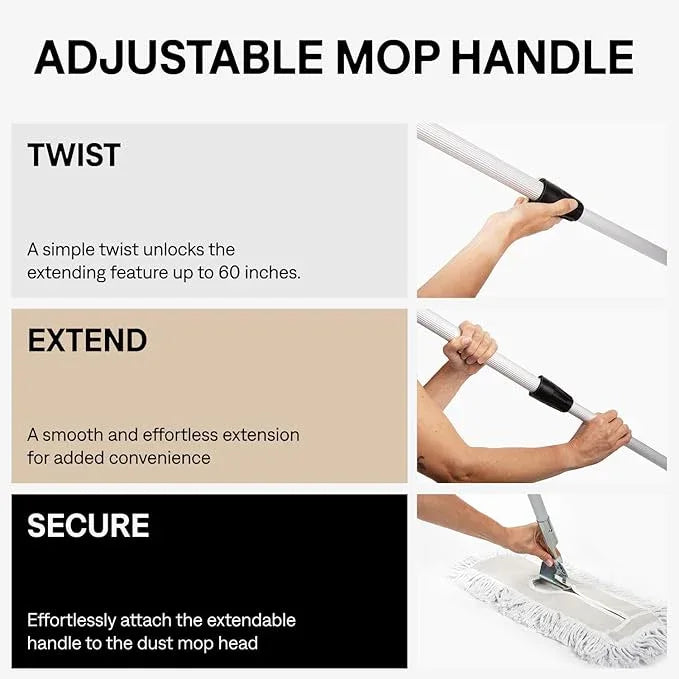 Commercial Dust Mop – 24 Inch Floor Sweeper for Hardwood, Reusable Cotton Mop Head, Extendable Handle, Dry Mop for Floor Cleaning & Janitorial Supplies - NeatNest
