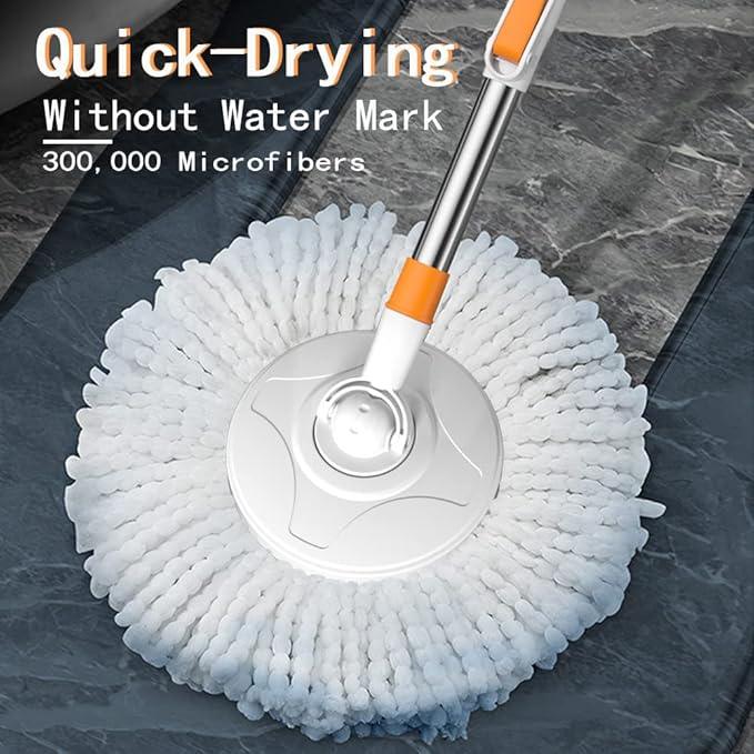 Spin Mop Bucket with Wringer System Extended Mop Handle 61＂Mop and Bucket for Floors Cleaning with 5 Replacement Head Refill 1 Cleaning Brush Head - NeatNest