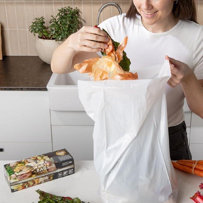 BOS Odor-Sealing Kitchen, Home & Food Small Trash Bags for Waste- Disposable Bags - Scent & Smell Free (50 Bags) [Size XL, Color White] (Pack of 1) - NeatNest