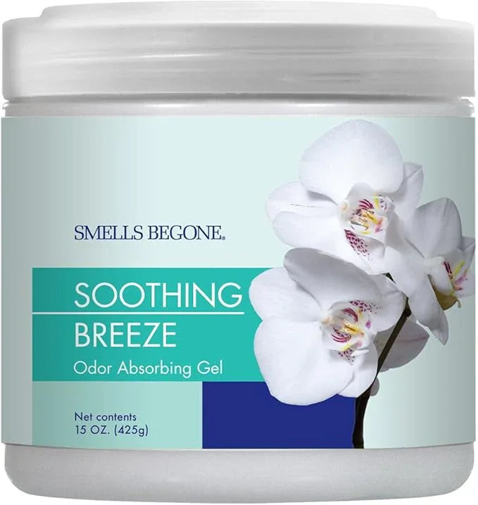 SMELLS BEGONE 15oz Gel Odor Eliminator - Absorb & Remove Tough Odors in Pet Areas, Bathrooms, Basements, Garage, Cars, RVs & Boats - Eliminate Odors with Essential Oils (Soothing Breeze) - NeatNest