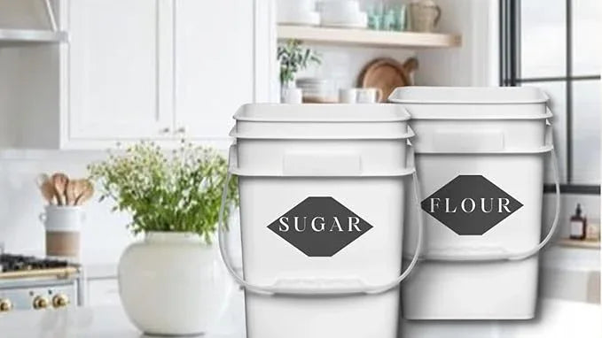 House Naturals 4 Gallon Square Food Grade Bucket Pail with Plastic Handles and Lid (Pack of 3) Made in USA containers (White) - NeatNest