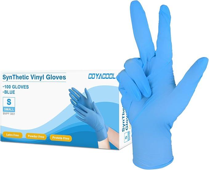 Disposable Latex Free Gloves, Nitrile and Vinyl Blend Material Disposable Gloves, Powder Free, 4 Mil Thick - Food Grade Glove,100 Pc. Cleaning Glove Small, Blue - NeatNest