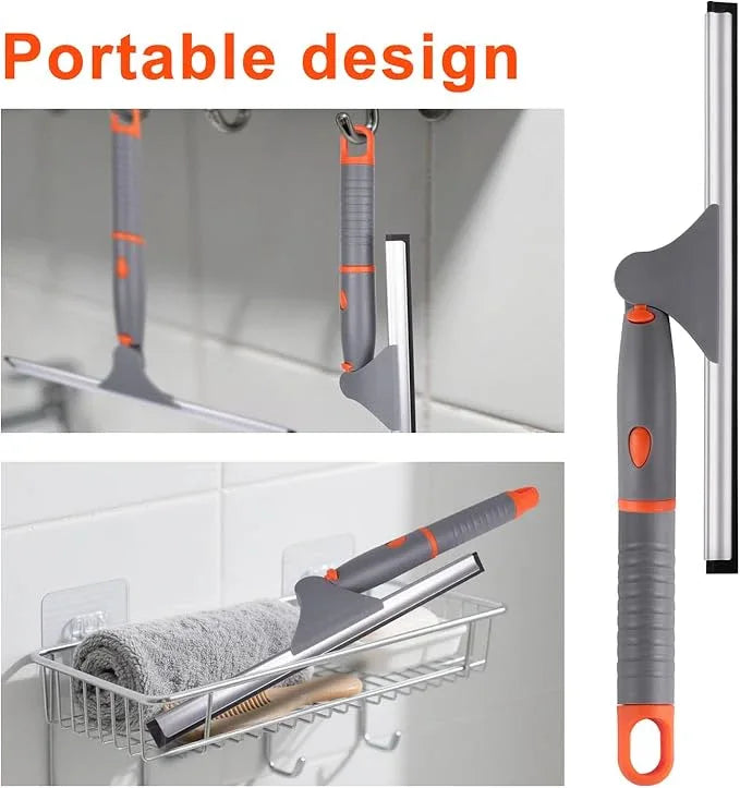 ITTAHO Swivel Shower Squeegee for Glass Doors, All-Purpose Anti-Slip Window Squeegee with 2 Blades, Window Cleaner Tool Bathroom Squeegee for Shower Doors, Tile Shower Walls，Mirrors,Car Windshields - NeatNest