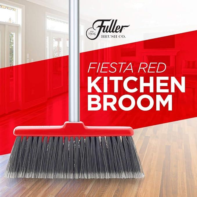 Fuller Brush Adjustable Kitchen Broom – 10" Wide Broom Head with Split-End Bristles and Steel Handle (29"–52") for Sweeping Fine Dust and Crumbs – Red (Fiesta Broom Complete) - NeatNest