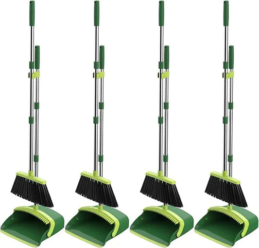 Broom and Dustpan Set, 52-in Long Adjustable Handle Broom Dustpan Combo with Dust pan Teeth to Automatically Clean Hair Suitable for Home Kitchen Office Hall Floor (Green), 4 Pack - NeatNest