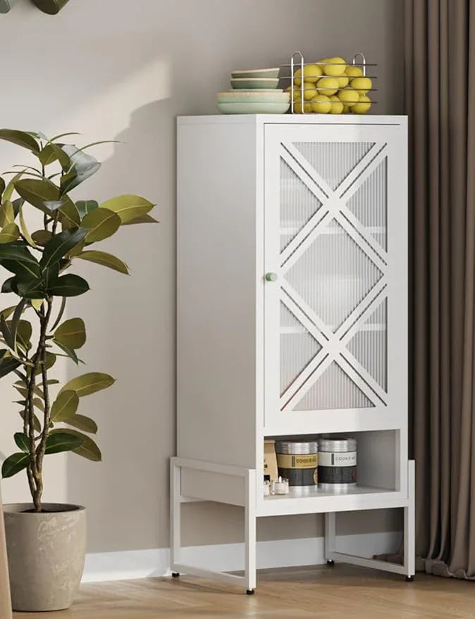 Metal Storage Cabinet with Adjustable Shelves, 42.51"H Freestanding Organizer for Pantry, Kitchen, Bathroom & Laundry Room, Strong & Rust-Resistant, Easy Assembly (White+Transparent Door Panel) - NeatNest
