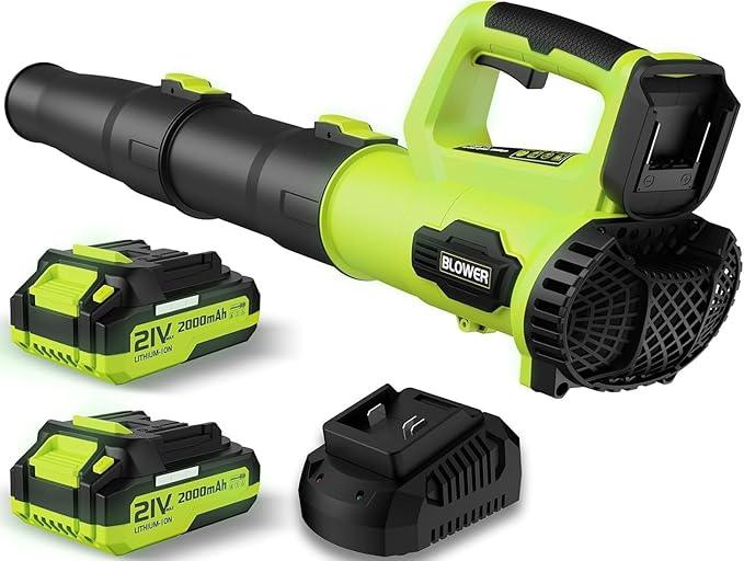 Leaf Blower, 21V Cordless Electric Blower with 2 2.0Ah Batteries and 1 Hour Fast Charger, Lightweight Leaf Blower for Patio Cleaning, Lawn Care, Blowing Fallen Leaves and Dust, etc. - NeatNest