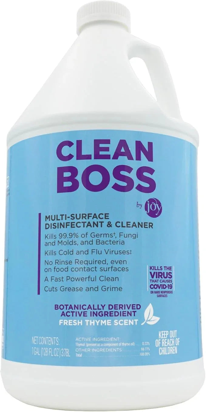 CleanBoss Botanical Disinfectant - Multi-Surface Cleaner - 128 oz - Kills 99.9% of Germs + Cold & Flu Viruses - Fresh Thyme Scent - No Rinse on Food Contact Surfaces - Pet Friendly - NeatNest