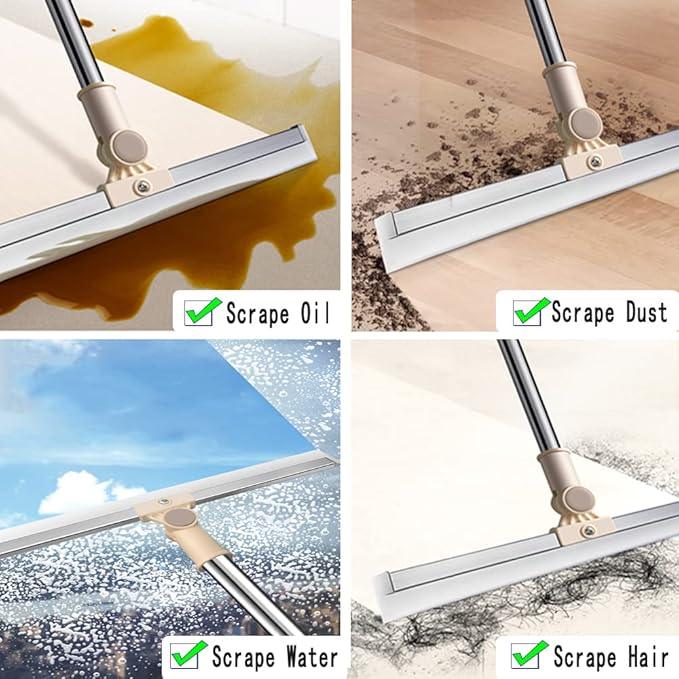Floor Squeegee 65" Long Handles Adjustable Telescopic Pole Heavy Duty Broom 20" Apply to Shower Bathroom Kitchen Home Garage Tile Pet Hair Fur Floor Marble Glass Door Window Cleaning - NeatNest