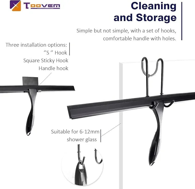14'' Shower Squeegee, TOOVEM Squeegee for Shower Glass Door for Glass Doors, Windows, Bathroom, Car Windshield, Black - NeatNest